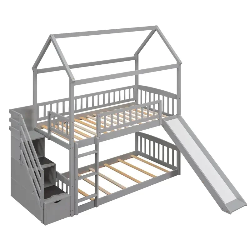 Solid wood children's double b - Bunk Bed With Stairs And Slide review and price