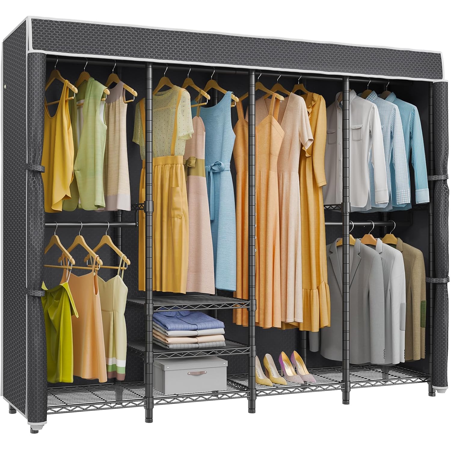 Medium Covered Clothes Rack Fr - Wardrobe Closet Portable Fabric Cover review and price