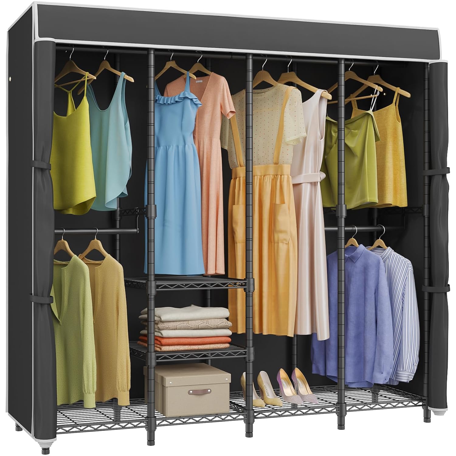 Medium Covered Clothes Rack Fr - Wardrobe Closet Portable Fabric Cover review and price