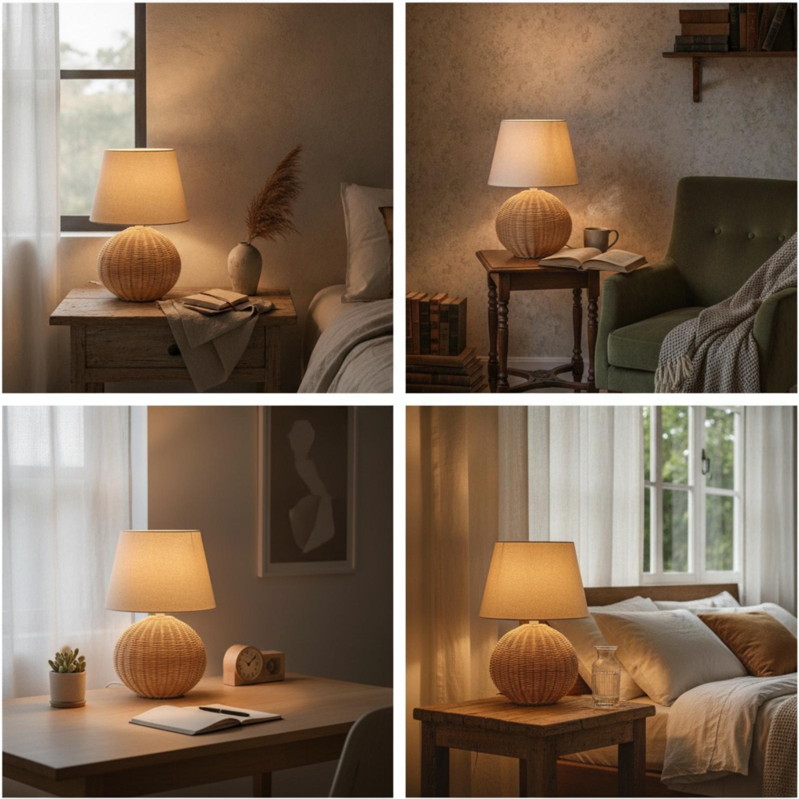 Bedside Lamp Rattan Base Fabri - Bedroom Furniture review and price