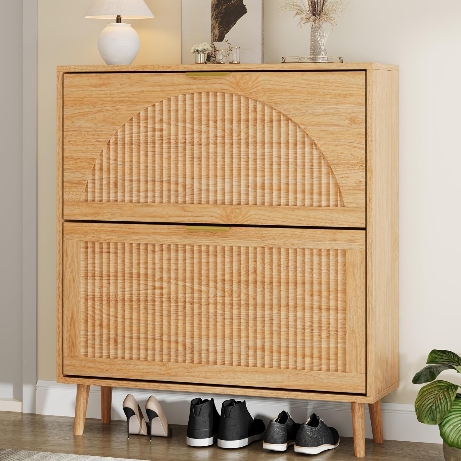 Wood Shoe Cabinet 2 Flip Drawe - Shoe Rack Cabinet Narrow Entryway review and price
