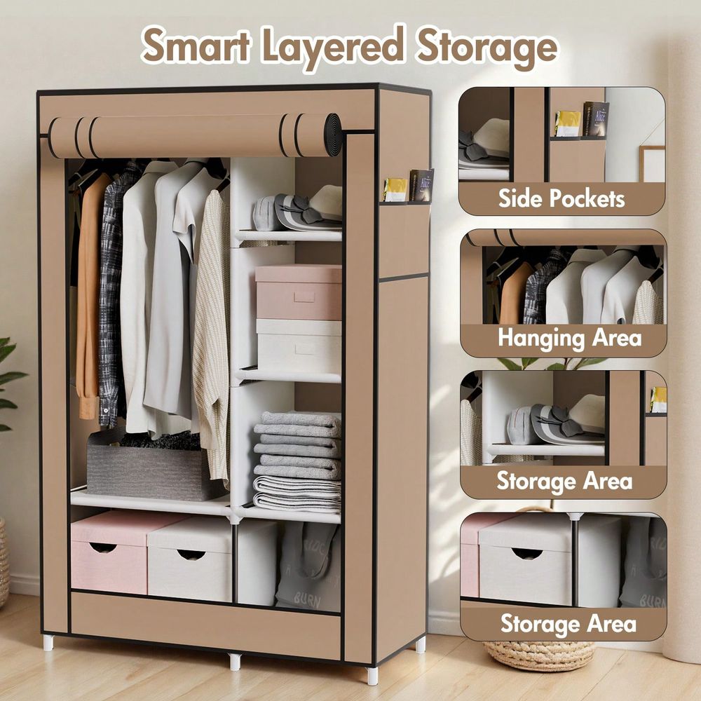 Closet Storage For Hanging Clo - Wardrobe Closet Portable Fabric Cover review and price