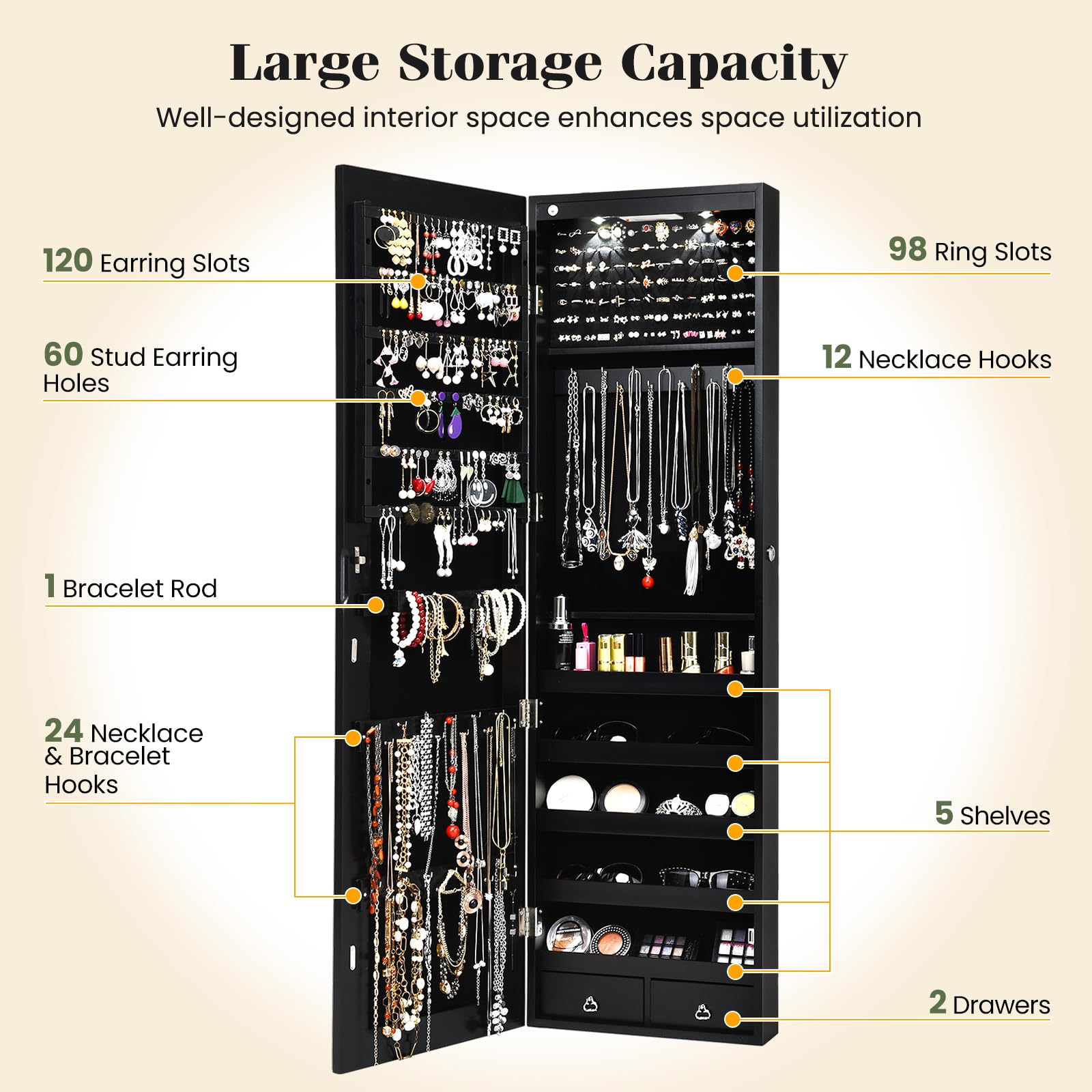 Wall or Door Mounted Jewelry A - Full Length Mirror Jewelry Armoire review and price
