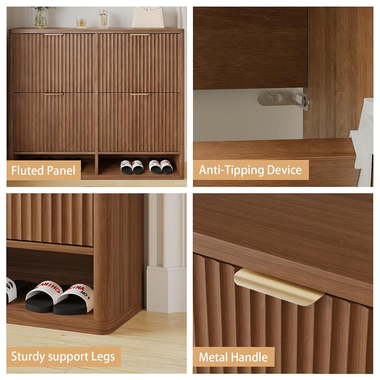 Fluted Shoe Cabinet with 4 Fli - Shoe Rack Cabinet Narrow Entryway review and price