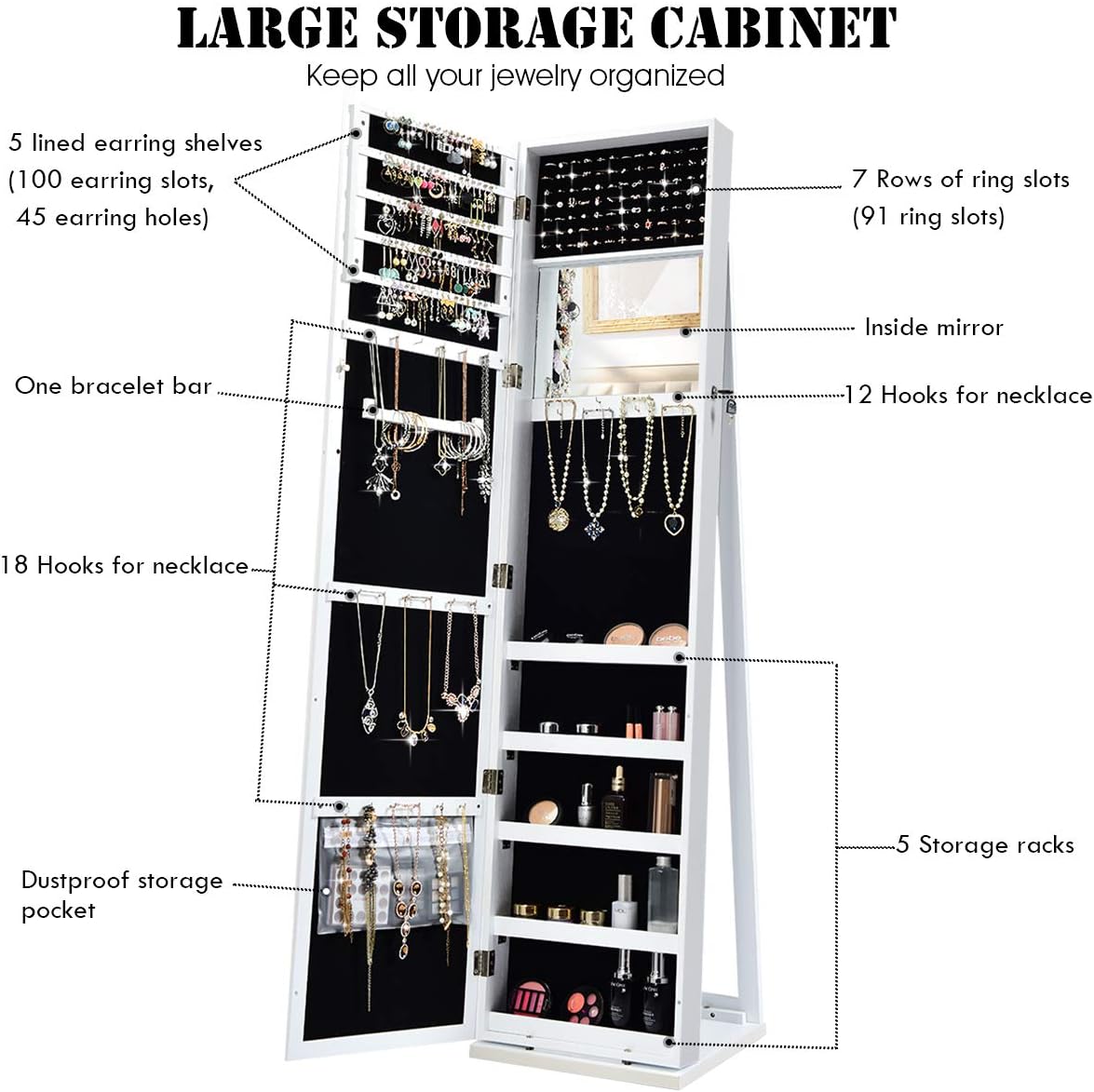 Standing Jewelry Armoire with  - Full Length Mirror Jewelry Armoire review and price