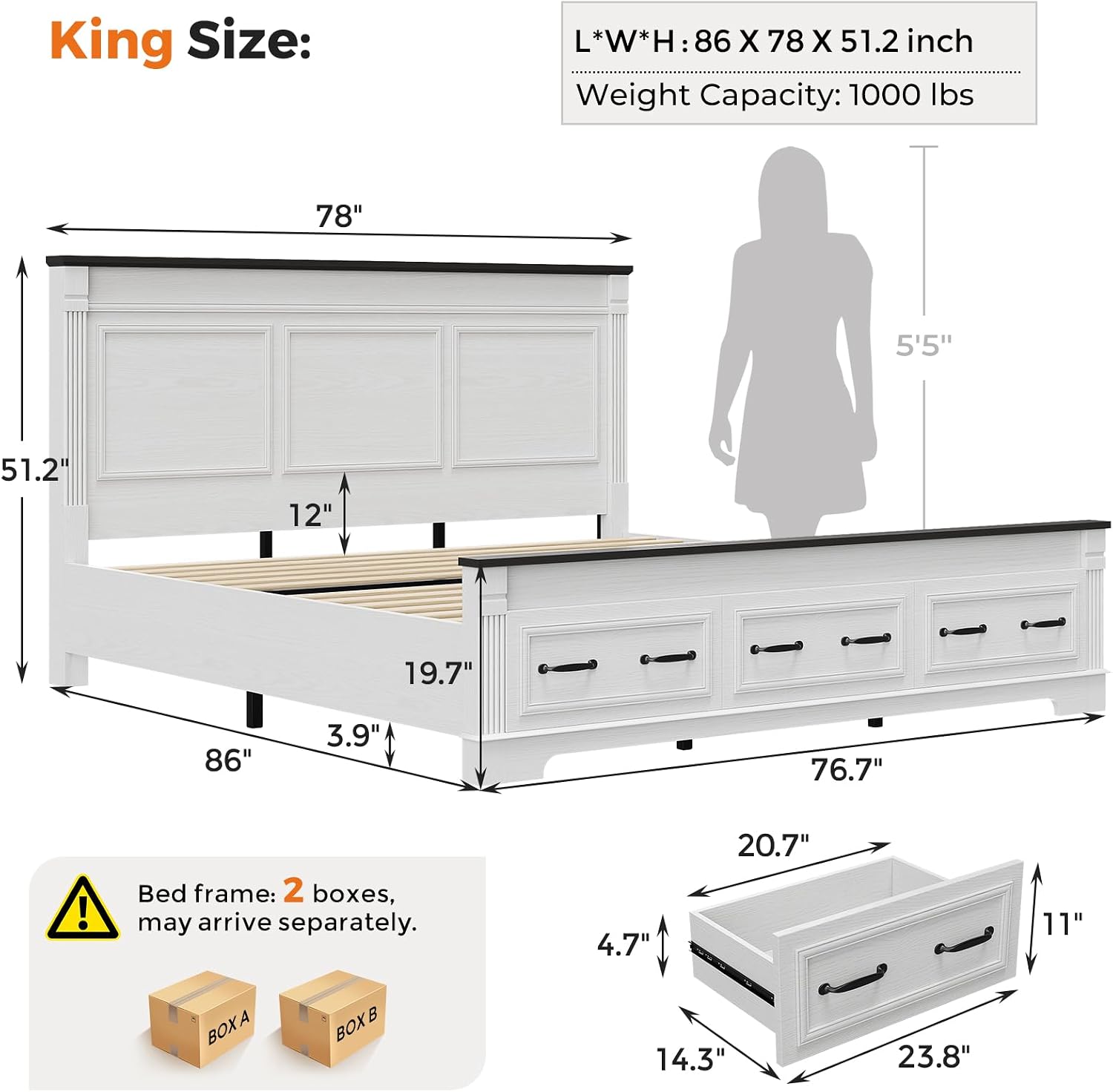 Farmhouse King Size Bed Frame  - King Size Bed Frame With Storage Drawers review and price